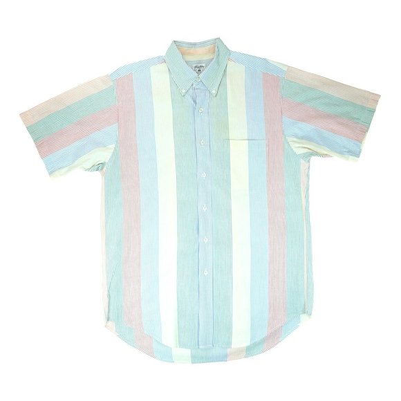 Brooks Brothers Button Shirt Men M‎ VTG Stripe Vertical Multicolor Short Sleeve - Picture 1 of 5